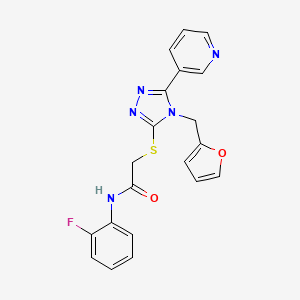 molecular formula C20H16FN5O2S B12147652 N-(2-fluorophenyl)-2-{[4-(furan-2-ylmethyl)-5-(pyridin-3-yl)-4H-1,2,4-triazol-3-yl]sulfanyl}acetamide 