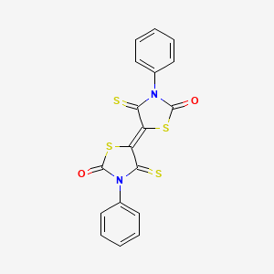 molecular formula C18H10N2O2S4 B12147690 (5E)-5-(2-oxo-3-phenyl-4-thioxo-1,3-thiazolidin-5-ylidene)-3-phenyl-4-thioxo-1,3-thiazolidin-2-one 