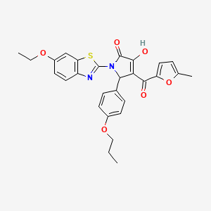 molecular formula C28H26N2O6S B12148016 (4E)-1-(6-ethoxy-1,3-benzothiazol-2-yl)-4-[hydroxy(5-methylfuran-2-yl)methylidene]-5-(4-propoxyphenyl)pyrrolidine-2,3-dione 