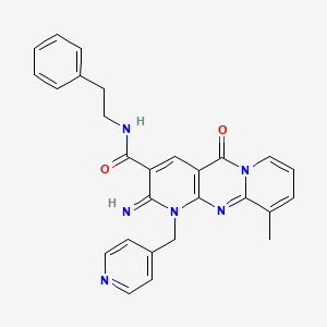 molecular formula C27H24N6O2 B12148045 [2-imino-10-methyl-5-oxo-1-(4-pyridylmethyl)(1,6-dihydropyridino[2,3-d]pyridin o[1,2-a]pyrimidin-3-yl)]-N-(2-phenylethyl)carboxamide 