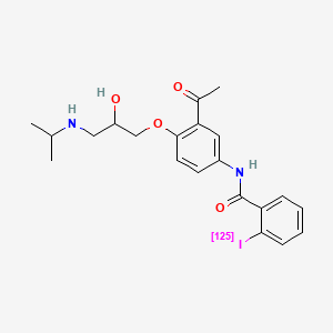 molecular formula C21H25IN2O4 B1214805 N-(3-Acetyl-4-(2-hydroxy-3-((1-methylethyl)amino)propoxy)phenyl)-2-iodobenzamide CAS No. 72249-69-5