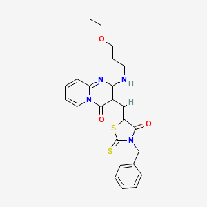 molecular formula C24H24N4O3S2 B12148273 3-[(Z)-(3-benzyl-4-oxo-2-thioxo-1,3-thiazolidin-5-ylidene)methyl]-2-[(3-ethoxypropyl)amino]-4H-pyrido[1,2-a]pyrimidin-4-one 