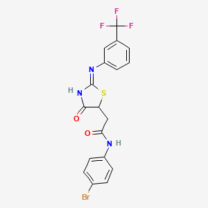 molecular formula C18H13BrF3N3O2S B12148310 N-(4-bromophenyl)-2-[(2E)-4-hydroxy-2-{[3-(trifluoromethyl)phenyl]imino}-2,5-dihydro-1,3-thiazol-5-yl]acetamide 