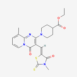 ethyl 1-{9-methyl-3-[(Z)-(3-methyl-4-oxo-2-thioxo-1,3-thiazolidin-5-ylidene)methyl]-4-oxo-4H-pyrido[1,2-a]pyrimidin-2-yl}piperidine-4-carboxylate