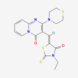 molecular formula C18H18N4O2S3 B12148495 3-[(Z)-(3-ethyl-4-oxo-2-thioxo-1,3-thiazolidin-5-ylidene)methyl]-2-(thiomorpholin-4-yl)-4H-pyrido[1,2-a]pyrimidin-4-one 