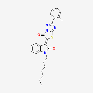 molecular formula C26H26N4O2S B12148596 (3Z)-1-heptyl-3-[2-(2-methylphenyl)-6-oxo[1,3]thiazolo[3,2-b][1,2,4]triazol-5(6H)-ylidene]-1,3-dihydro-2H-indol-2-one 