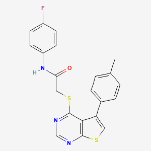 molecular formula C21H16FN3OS2 B12148623 N-(4-fluorophenyl)-2-{[5-(4-methylphenyl)thieno[2,3-d]pyrimidin-4-yl]sulfanyl}acetamide 