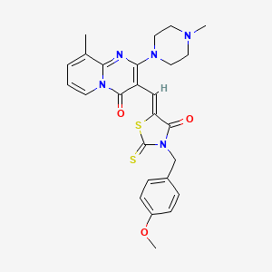 molecular formula C26H27N5O3S2 B12148662 3-{(Z)-[3-(4-methoxybenzyl)-4-oxo-2-thioxo-1,3-thiazolidin-5-ylidene]methyl}-9-methyl-2-(4-methylpiperazin-1-yl)-4H-pyrido[1,2-a]pyrimidin-4-one 