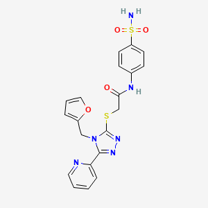 molecular formula C20H18N6O4S2 B12148671 2-{[4-(furan-2-ylmethyl)-5-(pyridin-2-yl)-4H-1,2,4-triazol-3-yl]sulfanyl}-N-(4-sulfamoylphenyl)acetamide 