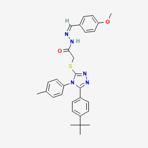 2-[[5-(4-tert-butylphenyl)-4-(4-methylphenyl)-1,2,4-triazol-3-yl]sulfanyl]-N-[(E)-(4-methoxyphenyl)methylideneamino]acetamide