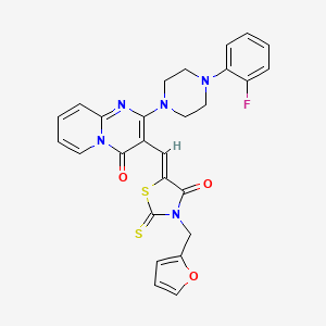 molecular formula C27H22FN5O3S2 B12148823 2-[4-(2-fluorophenyl)piperazin-1-yl]-3-{(Z)-[3-(furan-2-ylmethyl)-4-oxo-2-thioxo-1,3-thiazolidin-5-ylidene]methyl}-4H-pyrido[1,2-a]pyrimidin-4-one 