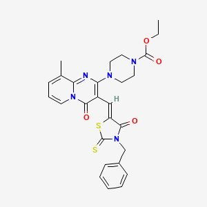 ethyl 4-{3-[(Z)-(3-benzyl-4-oxo-2-thioxo-1,3-thiazolidin-5-ylidene)methyl]-9-methyl-4-oxo-4H-pyrido[1,2-a]pyrimidin-2-yl}piperazine-1-carboxylate