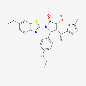 molecular formula C27H24N2O5S B12149047 (4E)-5-(4-ethoxyphenyl)-1-(6-ethyl-1,3-benzothiazol-2-yl)-4-[hydroxy(5-methylfuran-2-yl)methylidene]pyrrolidine-2,3-dione 