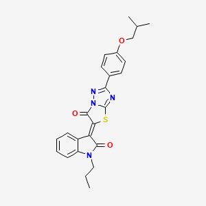 molecular formula C25H24N4O3S B12149092 (3Z)-3-{2-[4-(2-methylpropoxy)phenyl]-6-oxo[1,3]thiazolo[3,2-b][1,2,4]triazol-5(6H)-ylidene}-1-propyl-1,3-dihydro-2H-indol-2-one 