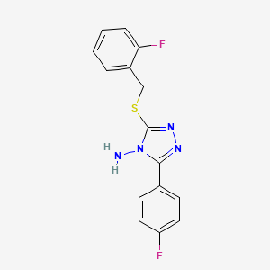 molecular formula C15H12F2N4S B12149225 5-(4-Fluorophenyl)-3-[(2-fluorophenyl)methylthio]-1,2,4-triazole-4-ylamine 