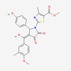 molecular formula C25H22N2O7S B12149287 methyl 2-[(3E)-3-[hydroxy(4-methoxy-3-methylphenyl)methylidene]-2-(4-hydroxyphenyl)-4,5-dioxopyrrolidin-1-yl]-4-methyl-1,3-thiazole-5-carboxylate 