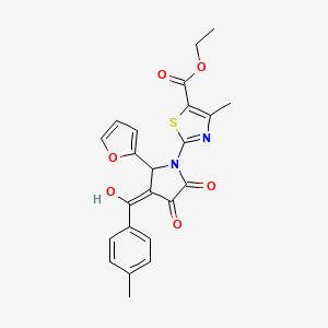 molecular formula C23H20N2O6S B12149354 ethyl 2-{(3E)-2-(furan-2-yl)-3-[hydroxy(4-methylphenyl)methylidene]-4,5-dioxopyrrolidin-1-yl}-4-methyl-1,3-thiazole-5-carboxylate 