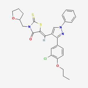 (5Z)-5-{[3-(3-chloro-4-propoxyphenyl)-1-phenyl-1H-pyrazol-4-yl]methylidene}-3-(tetrahydrofuran-2-ylmethyl)-2-thioxo-1,3-thiazolidin-4-one