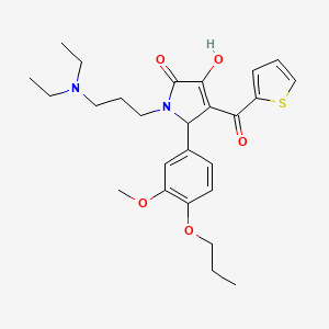 molecular formula C26H34N2O5S B12149446 1-[3-(Diethylamino)propyl]-3-hydroxy-5-(3-methoxy-4-propoxyphenyl)-4-(2-thieny lcarbonyl)-3-pyrrolin-2-one 