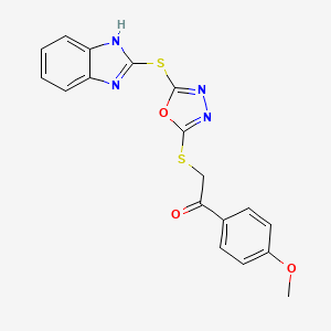 molecular formula C18H14N4O3S2 B12149450 2-{[5-(1H-benzimidazol-2-ylsulfanyl)-1,3,4-oxadiazol-2-yl]sulfanyl}-1-(4-methoxyphenyl)ethanone CAS No. 5874-49-7