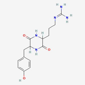 molecular formula C15H21N5O3 B1214948 2-[3-[5-[(4-Hydroxyphenyl)methyl]-3,6-dioxopiperazin-2-yl]propyl]guanidine CAS No. 81205-34-7