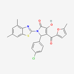 molecular formula C25H19ClN2O4S B12149514 (4E)-5-(4-chlorophenyl)-1-(4,6-dimethyl-1,3-benzothiazol-2-yl)-4-[hydroxy(5-methylfuran-2-yl)methylidene]pyrrolidine-2,3-dione 