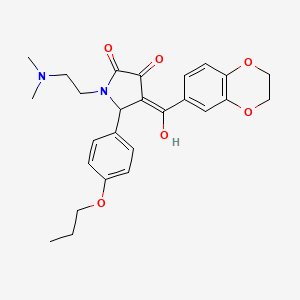 molecular formula C26H30N2O6 B12149675 4-(2,3-dihydro-1,4-benzodioxin-6-ylcarbonyl)-1-[2-(dimethylamino)ethyl]-3-hydroxy-5-(4-propoxyphenyl)-1,5-dihydro-2H-pyrrol-2-one 