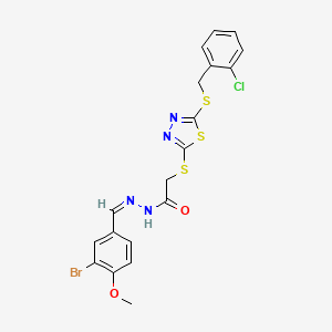 molecular formula C19H16BrClN4O2S3 B12149703 N-[(E)-(3-bromo-4-methoxyphenyl)methylideneamino]-2-[[5-[(2-chlorophenyl)methylsulfanyl]-1,3,4-thiadiazol-2-yl]sulfanyl]acetamide 