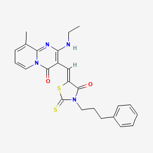 molecular formula C24H24N4O2S2 B12149859 2-(ethylamino)-9-methyl-3-{(Z)-[4-oxo-3-(3-phenylpropyl)-2-thioxo-1,3-thiazolidin-5-ylidene]methyl}-4H-pyrido[1,2-a]pyrimidin-4-one 