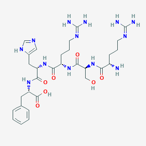 molecular formula C30H47N13O7 B012150 (2S)-2-[[(2S)-2-[[(2S)-2-[[(2S)-2-[[(2S)-2-Amino-5-(diaminomethylideneamino)pentanoyl]amino]-3-hydroxypropanoyl]amino]-5-(diaminomethylideneamino)pentanoyl]amino]-3-(1H-imidazol-5-yl)propanoyl]amino]-3-phenylpropanoic acid CAS No. 105931-70-2