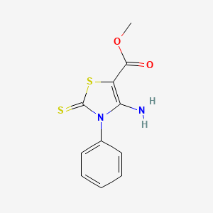 molecular formula C11H10N2O2S2 B1215002 Methyl 4-amino-3-phenyl-2-thioxo-2,3-dihydro-1,3-thiazole-5-carboxylate 
