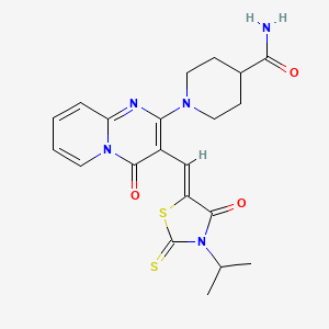 molecular formula C21H23N5O3S2 B12150057 1-(4-oxo-3-{(Z)-[4-oxo-3-(propan-2-yl)-2-thioxo-1,3-thiazolidin-5-ylidene]methyl}-4H-pyrido[1,2-a]pyrimidin-2-yl)piperidine-4-carboxamide 