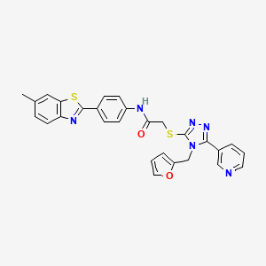 molecular formula C28H22N6O2S2 B12150065 2-{[4-(furan-2-ylmethyl)-5-(pyridin-3-yl)-4H-1,2,4-triazol-3-yl]sulfanyl}-N-[4-(6-methyl-1,3-benzothiazol-2-yl)phenyl]acetamide 