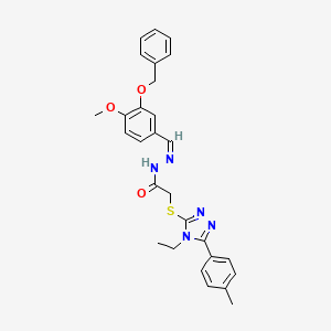 2-[[4-ethyl-5-(4-methylphenyl)-1,2,4-triazol-3-yl]sulfanyl]-N-[(E)-(4-methoxy-3-phenylmethoxyphenyl)methylideneamino]acetamide