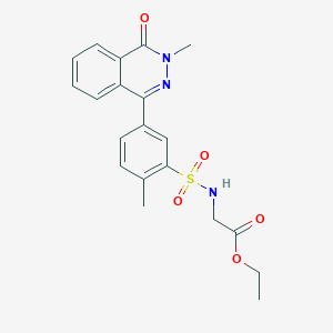 molecular formula C20H21N3O5S B1215011 2-[[2-Methyl-5-(3-methyl-4-oxo-1-phthalazinyl)phenyl]sulfonylamino]acetic acid ethyl ester 