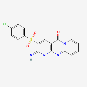 molecular formula C18H13ClN4O3S B12150374 3-[(4-Chlorophenyl)sulfonyl]-2-imino-1-methyl-1,6-dihydropyridino[1,2-a]pyridi no[2,3-d]pyrimidin-5-one 