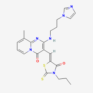 2-{[3-(1H-imidazol-1-yl)propyl]amino}-9-methyl-3-[(Z)-(4-oxo-3-propyl-2-thioxo-1,3-thiazolidin-5-ylidene)methyl]-4H-pyrido[1,2-a]pyrimidin-4-one