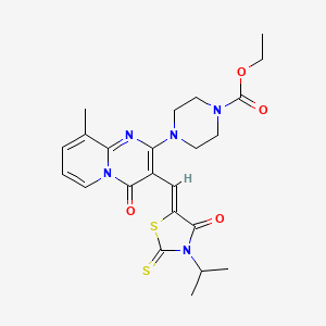 molecular formula C23H27N5O4S2 B12150658 ethyl 4-(9-methyl-4-oxo-3-{(Z)-[4-oxo-3-(propan-2-yl)-2-thioxo-1,3-thiazolidin-5-ylidene]methyl}-4H-pyrido[1,2-a]pyrimidin-2-yl)piperazine-1-carboxylate 