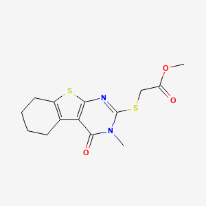 molecular formula C14H16N2O3S2 B12150853 Methyl [(3-methyl-4-oxo-3,4,5,6,7,8-hexahydro[1]benzothieno[2,3-d]pyrimidin-2-yl)sulfanyl]acetate 