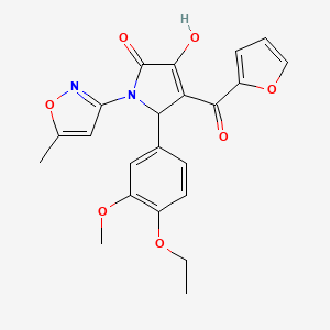 molecular formula C22H20N2O7 B12151054 (4E)-5-(4-ethoxy-3-methoxyphenyl)-4-[furan-2-yl(hydroxy)methylidene]-1-(5-methyl-1,2-oxazol-3-yl)pyrrolidine-2,3-dione 