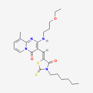 2-[(3-ethoxypropyl)amino]-3-[(Z)-(3-hexyl-4-oxo-2-thioxo-1,3-thiazolidin-5-ylidene)methyl]-9-methyl-4H-pyrido[1,2-a]pyrimidin-4-one