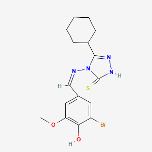 molecular formula C16H19BrN4O2S B12151185 2-bromo-4-{(Z)-[(3-cyclohexyl-5-sulfanyl-4H-1,2,4-triazol-4-yl)imino]methyl}-6-methoxyphenol 