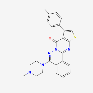 molecular formula C26H25N5OS B12151217 8-(4-Ethylpiperazin-1-yl)-13-(4-methylphenyl)-15-thia-9,10,17-triazatetracyclo[8.7.0.0^{2,7}.0^{12,16}]heptadeca-1(17),2(7),3,5,8,12(16),13-heptaen-11-one 