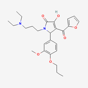 molecular formula C26H34N2O6 B12151268 1-[3-(Diethylamino)propyl]-4-(2-furylcarbonyl)-3-hydroxy-5-(3-methoxy-4-propox yphenyl)-3-pyrrolin-2-one 