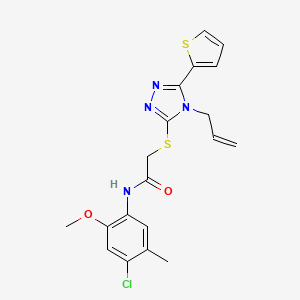 molecular formula C19H19ClN4O2S2 B12151332 N-(4-chloro-2-methoxy-5-methylphenyl)-2-(4-prop-2-enyl-5-(2-thienyl)(1,2,4-tri azol-3-ylthio))acetamide 