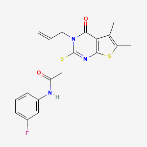 2-{[5,6-dimethyl-4-oxo-3-(prop-2-en-1-yl)-3,4-dihydrothieno[2,3-d]pyrimidin-2-yl]sulfanyl}-N-(3-fluorophenyl)acetamide