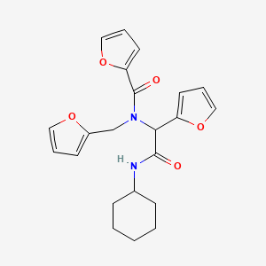 molecular formula C22H24N2O5 B1215135 N-[2-(cyclohexylamino)-1-(2-furanyl)-2-oxoethyl]-N-(2-furanylmethyl)-2-furancarboxamide 