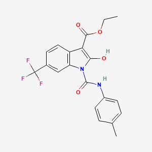 molecular formula C20H17F3N2O4 B1215139 1H-Indole-3-carboxylic acid, 1-(((4-methylphenyl)amino)carbonyl)-2-hydroxy-6-(trifluoromethyl)-, ethyl ester CAS No. 200345-93-3