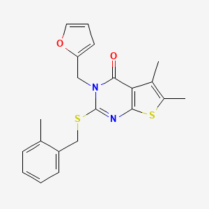 molecular formula C21H20N2O2S2 B12151525 3-(furan-2-ylmethyl)-5,6-dimethyl-2-[(2-methylbenzyl)sulfanyl]thieno[2,3-d]pyrimidin-4(3H)-one 