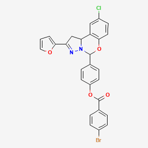 molecular formula C27H18BrClN2O4 B12151561 4-[9-Chloro-2-(furan-2-yl)-1,10b-dihydropyrazolo[1,5-c][1,3]benzoxazin-5-yl]phenyl 4-bromobenzoate 